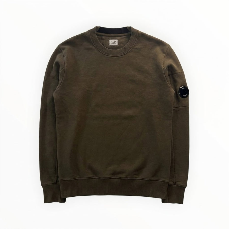 Sweat-shirt kaki Secondstore C.P. COMPANY en coton à col rond avec lentille emblématique sur la manche gauche