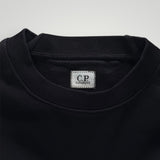 Sweat-shirt noir à col rond Secondstore avec étiquette de marque C.P. COMPANY visible à l'intérieur du col