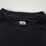 Sweat-shirt noir à col rond en coton Secondstore avec étiquette de marque C.P. Company au niveau du col