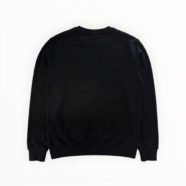 Sweat-shirt noir à col rond Secondstore en coton avec finitions côtelées, vue arrière sur fond blanc.