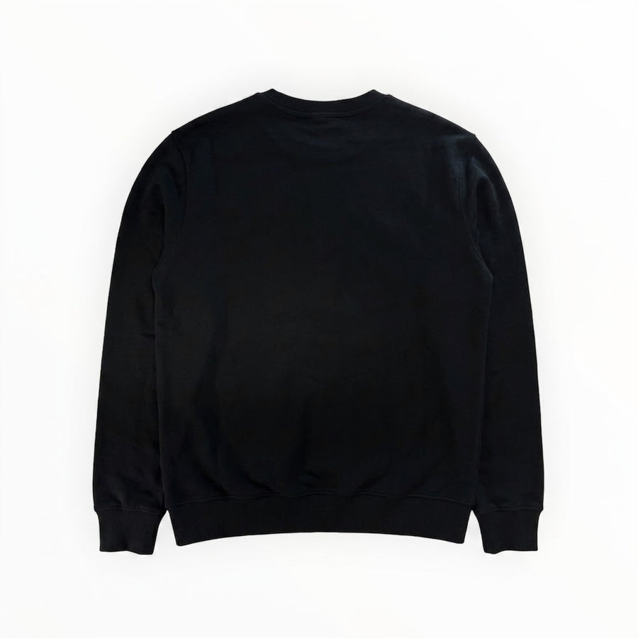 Sweat-shirt noir à col rond Secondstore en coton avec finitions côtelées, vue arrière sur fond blanc.