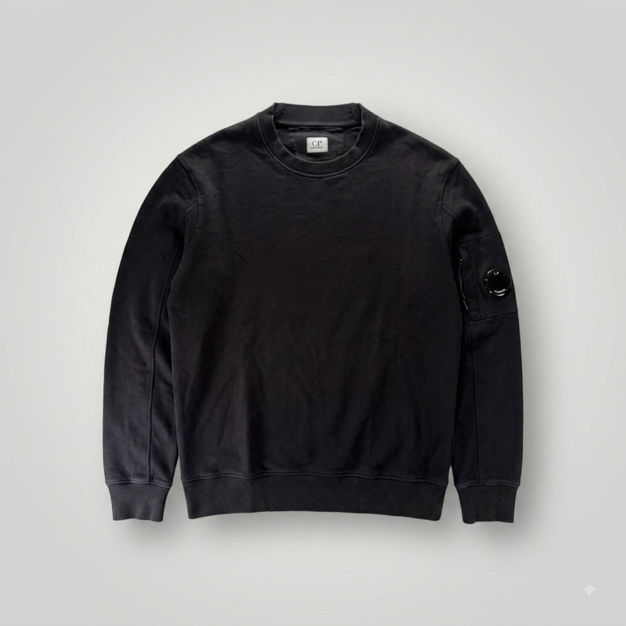 Sweat-shirt noir Secondstore C.P. Company en coton avec col rond et poche zippée à lentille sur la manche