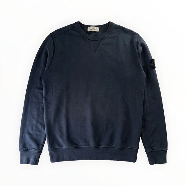 Sweat-shirt Secondstore Stone Island bleu marine en coton avec col rond et badge boussole emblématique sur la manche