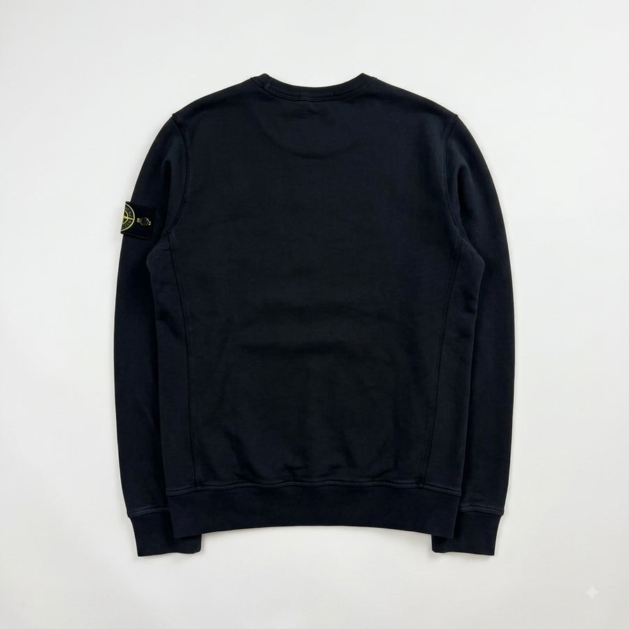 Sweat-shirt Secondstore Stone Island bleu marine en coton avec badge boussole emblématique sur la manche gauche