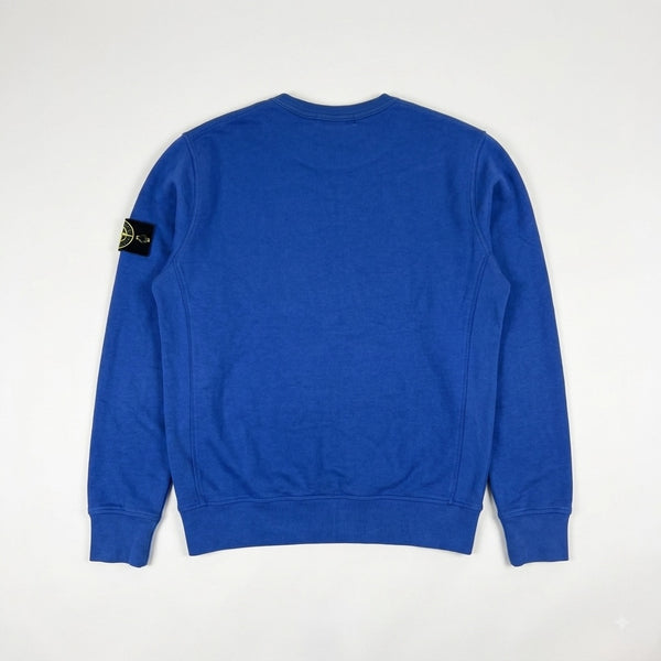 Sweat-shirt Secondstore Stone Island bleu électrique en coton avec badge boussole emblématique sur la manche gauche