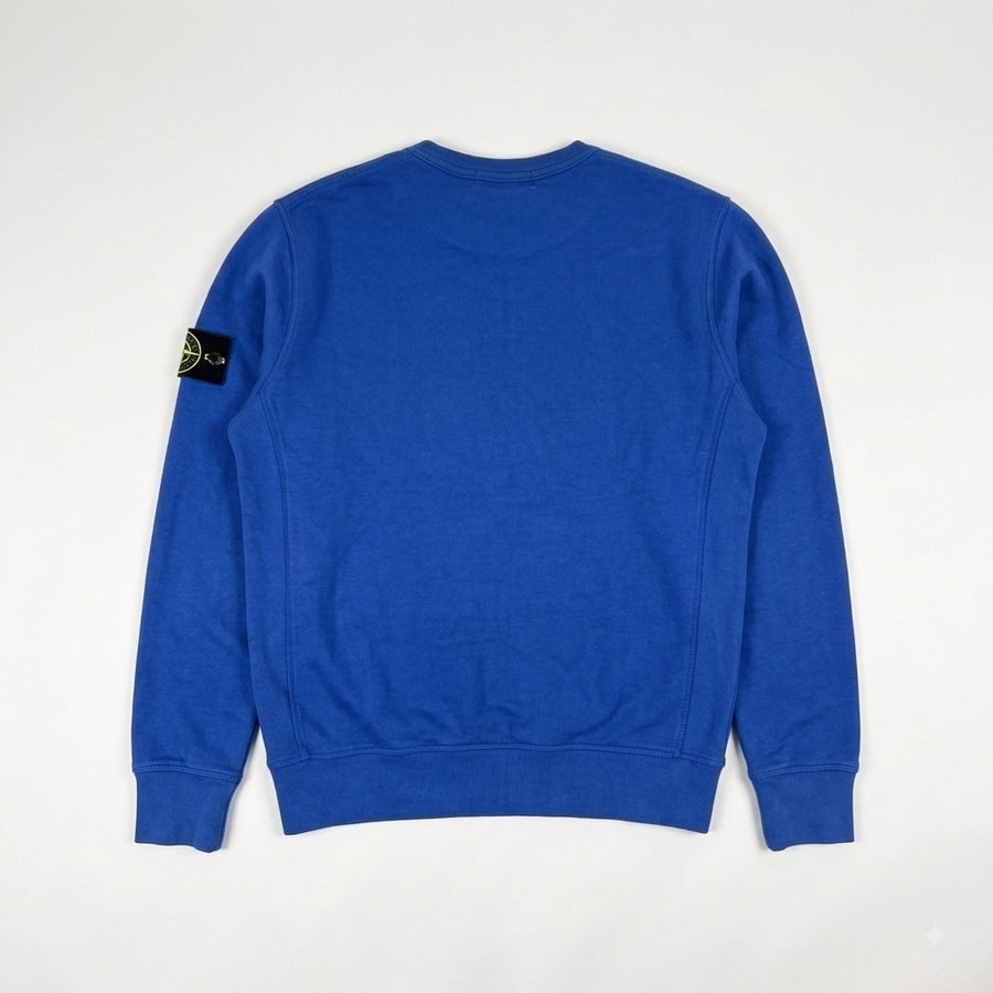 Sweat-shirt Secondstore Stone Island bleu électrique en coton avec badge boussole emblématique sur la manche gauche