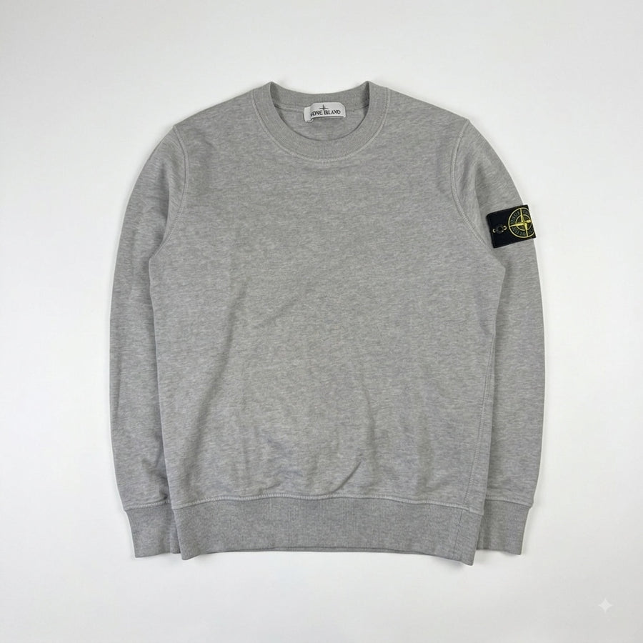 Sweat-shirt Secondstore Stone Island gris chiné en coton avec badge Compass emblématique sur la manche gauche