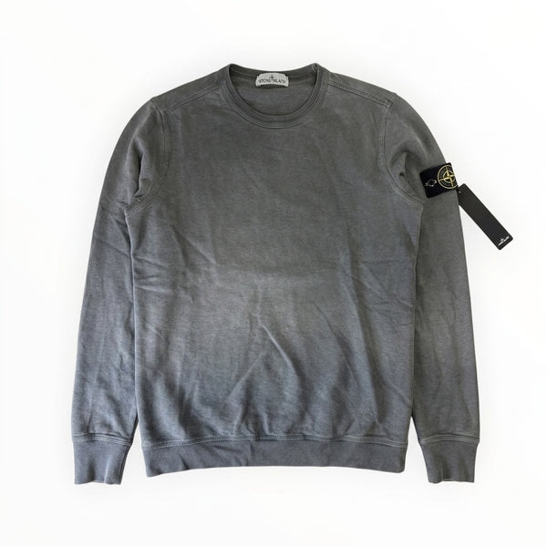 Sweat-shirt Secondstore Stone Island gris à col rond en coton avec badge signature amovible sur la manche gauche
