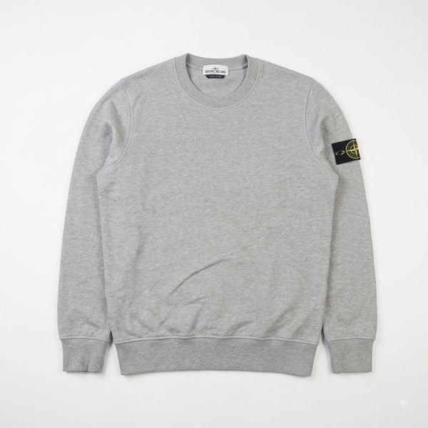 Sweat-shirt Secondstore Stone Island gris chiné en coton avec col rond et badge boussole emblématique sur la manche