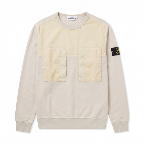 Sweat Stone Island blanc poches beiges