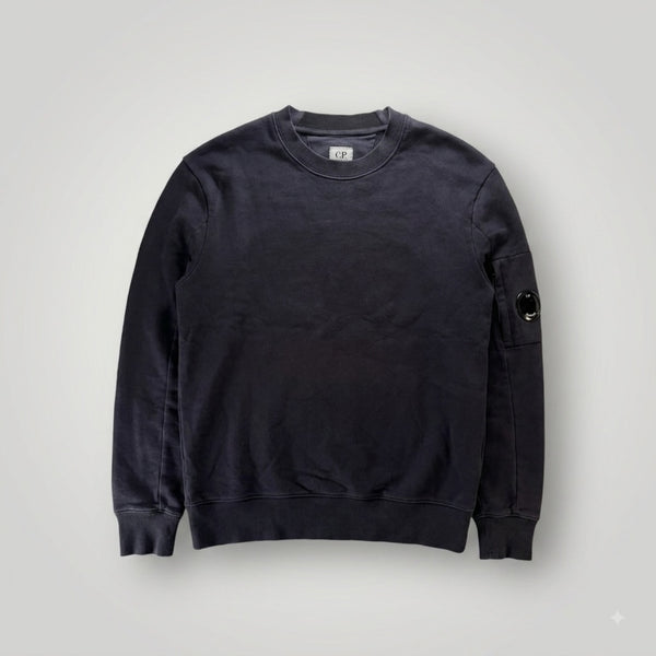 Sweatshirt noir en coton Secondstore avec col rond et poche zippée à lentille emblématique sur la manche