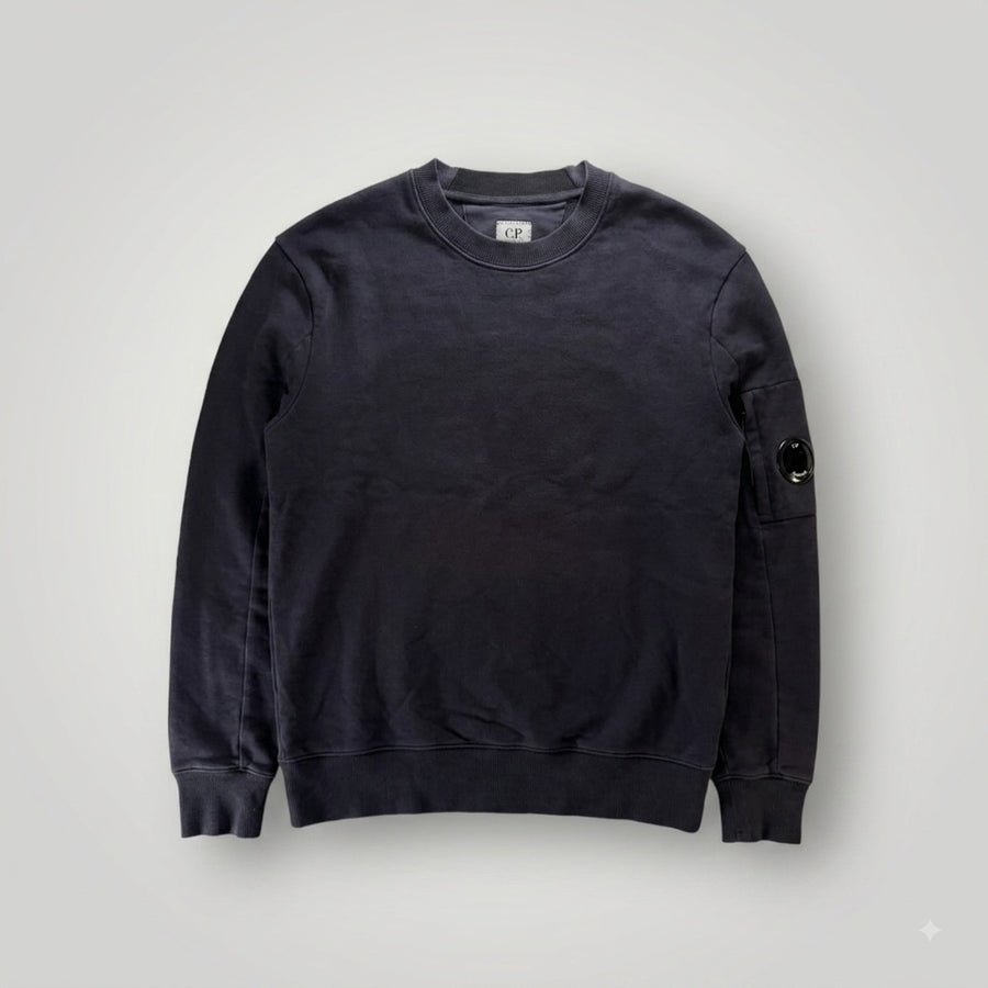 Sweatshirt noir en coton Secondstore avec col rond et poche zippée à lentille emblématique sur la manche