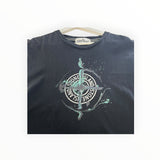 T-shirt en coton noir Secondstore avec imprimé graphique boussole Stone Island vert menthe et col rond