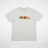 T-shirt Secondstore Supreme gris en coton avec logo brodé multicolore texturé sur la poitrine
