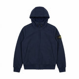 Veste à capuche Secondstore Stone Island bleu marine en tissu technique Soft Shell-R avec badge boussole sur la manche