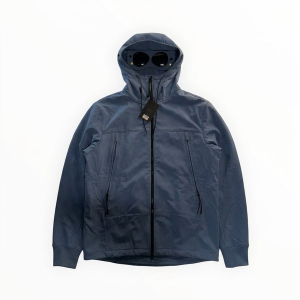 Veste Goggle Jacket bleue Secondstore en tissu technique Shell-R avec capuche à lunettes intégrées et poches zippées