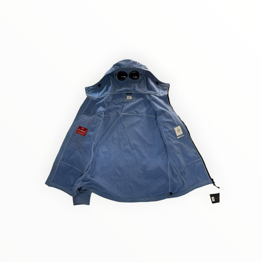 Veste Goggle Jacket Secondstore bleue en tissu technique Shell-R avec capuche à lunettes intégrées et doublure polaire