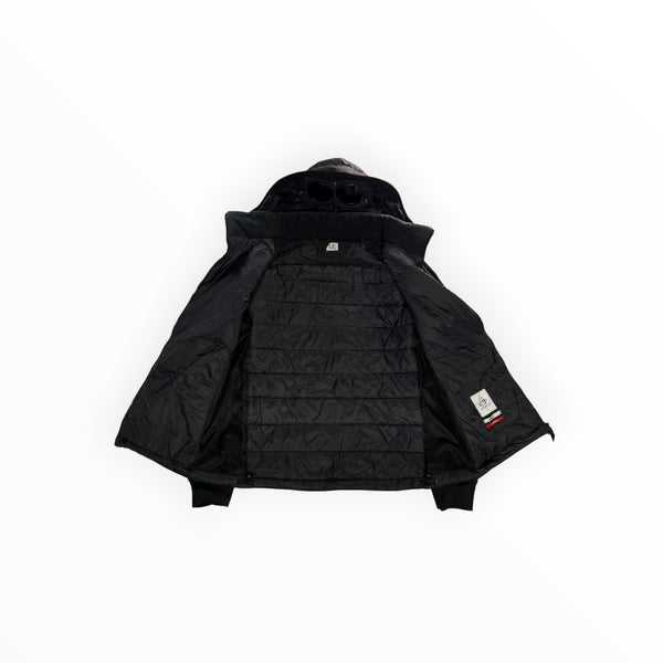 Veste Goggle Jacket noire Secondstore avec capuche à lunettes intégrées et intérieur matelassé technique