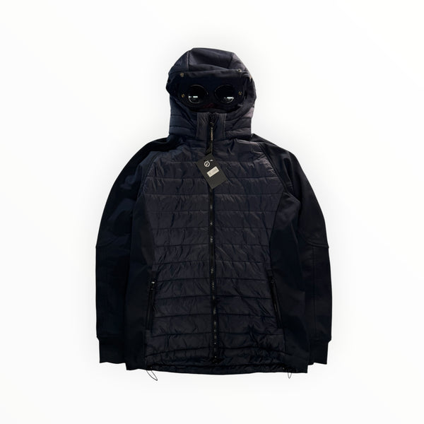Veste hybride noire Secondstore C.P. Company avec capuche à lunettes intégrées et panneaux matelassés