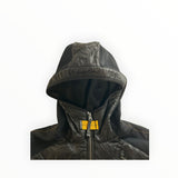 Secondstore veste hybride noire à capuche avec empiècements en maille technique et détails zippés contrastants