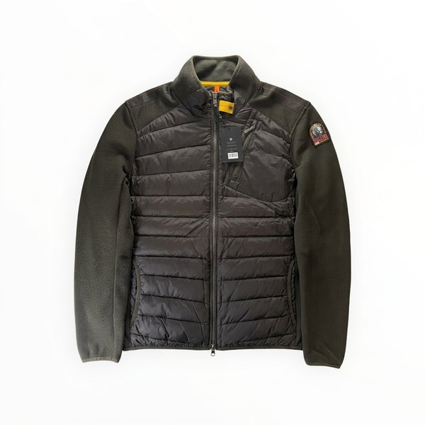 Veste hybride Secondstore Parajumpers vert olive avec torse matelassé, manches en maille et patch emblématique