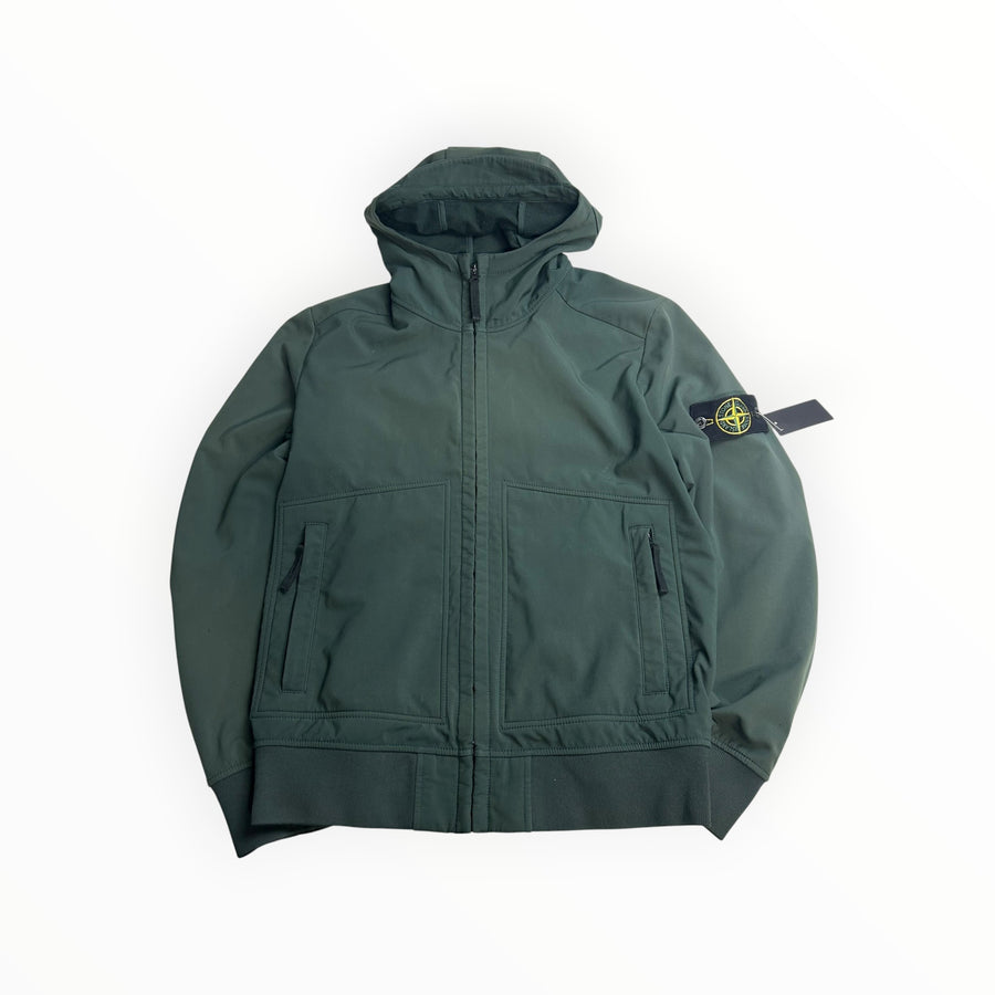 Veste Stone Island Soft Shell-R kaki foncé à capuche