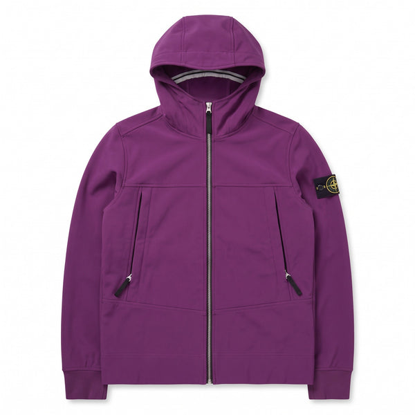 Veste Stone Island Soft Shell-R mauve à capuche