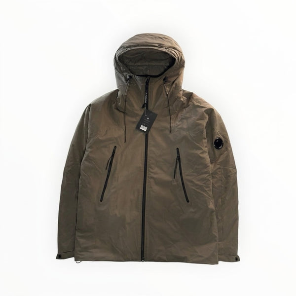 Veste technique Secondstore C.P. Company en tissu Pro-Tek marron avec capuche, rembourrage PrimaLoft et poches zippées