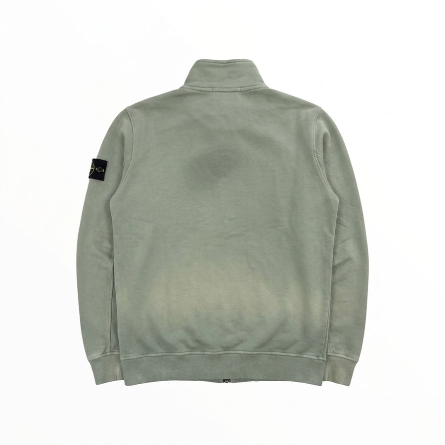 Veste zippée Secondstore Stone Island en coton vert sauge avec col montant et badge boussole sur la manche
