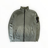 Veste zippée Secondstore Stone Island en coton vert sauge avec col montant, poches avant et badge boussole amovible.