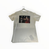 Secondstore white cotton t-shirt featuring a classic artistic graphic print on the chest and a relaxed fit.